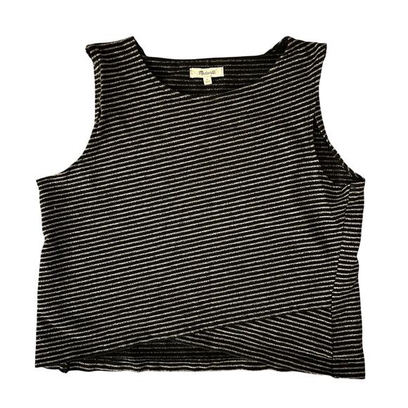 Madewell Black Striped Crossover Tank 100% Cotton Medium Minimalist Casual EUC - Picture 3 of 10